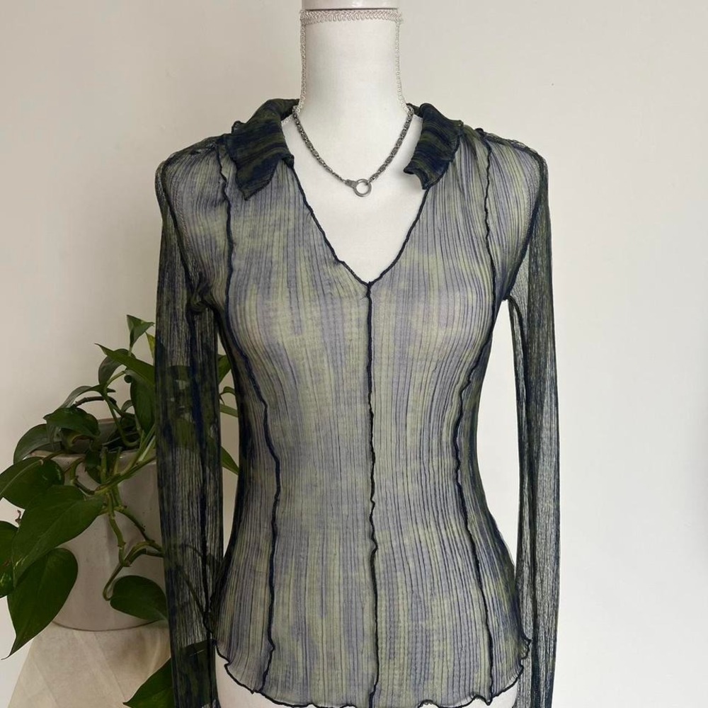 Free People Sheet Green & Blue Blouse